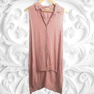 Max Studio Hi-Low Sleeveless Mini Red Striped Top Medium